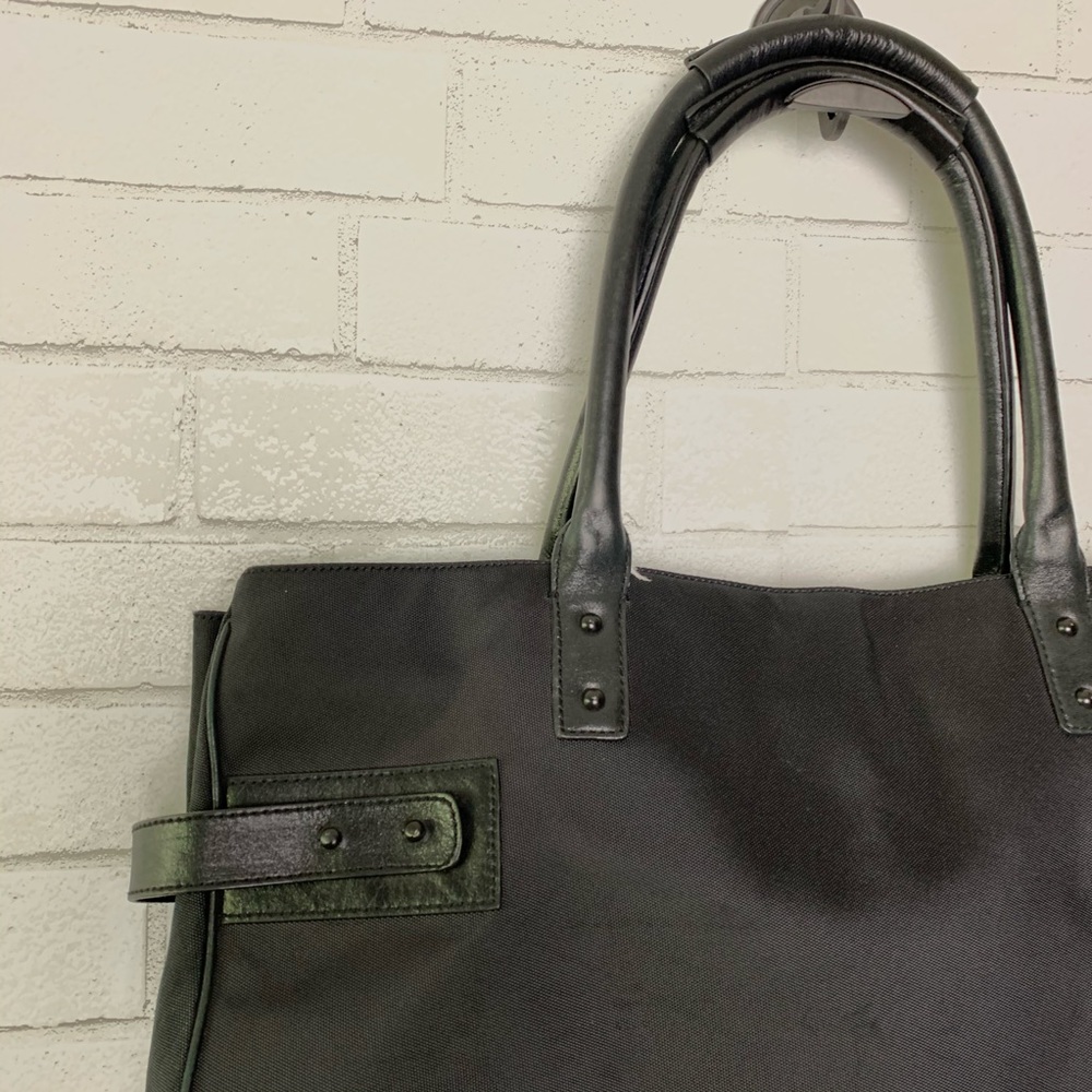 Club Monaco Black Leather Nylon Tote Travel Bag - Picture 2 of 8